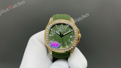 PPF Patek Philippe Aquanaut 40mm 9015 Movement Green Face Diamond Bezel YG Case Watch